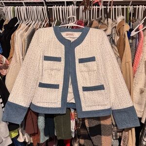 NWT Nanette Lepore White and Blue Jean Tweed Jacket Blazer small